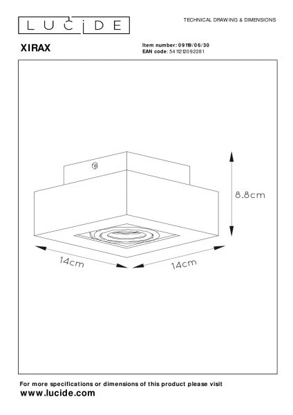 Lucide XIRAX - Spot plafond - LED Dim to warm - GU10 - 1x5W 2200K/3000K - Noir - TECHNISCH